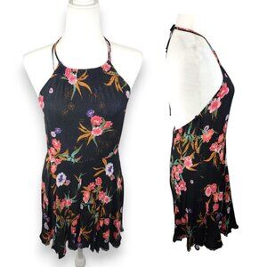 3 for $15 | Elodie Black Floral Halter Romper Open Back Size Large